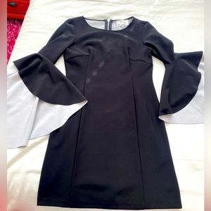 Designer Black Dress Cascading Ruffle Sleeve